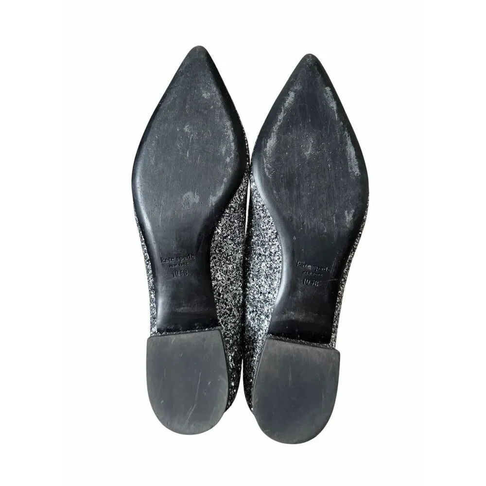 Kate Spade Buckle Up Glitter Flats Black Silver 10.5 Point Toe - Picture 9 of 9